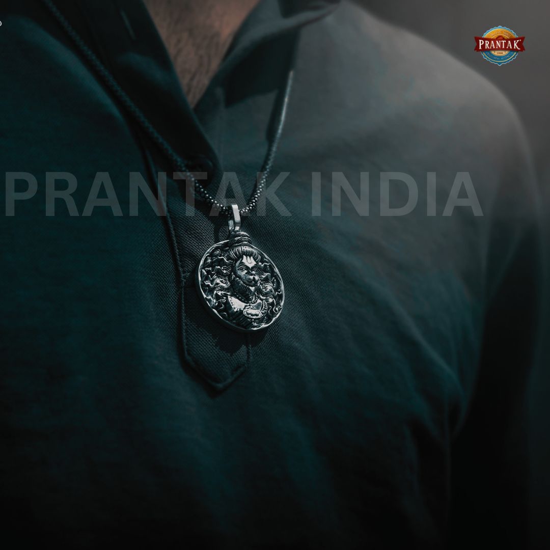 Anjani Putra Hanuman Ji Pendant Oxidised Silver Chain