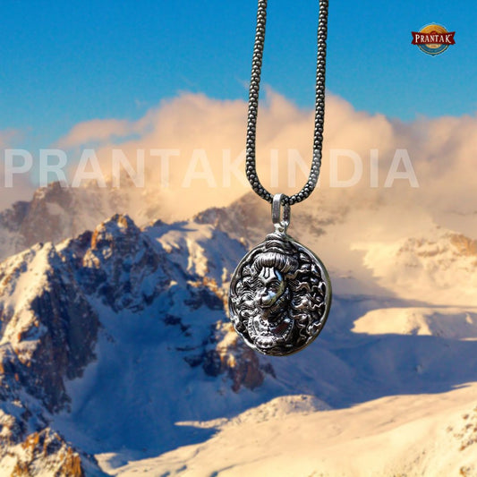 Anjani Putra Hanuman Ji Pendant Oxidised Silver Chain