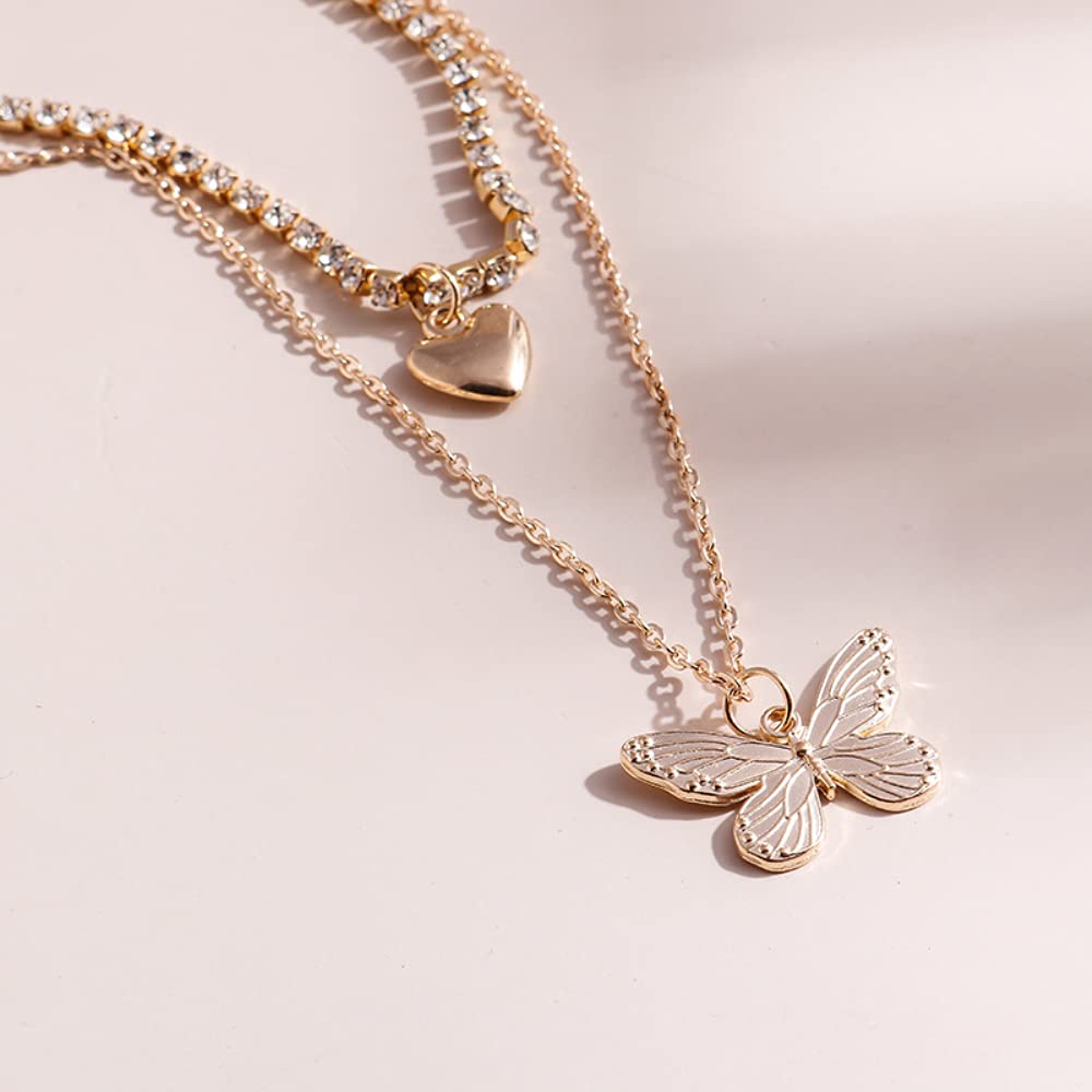 Two Layered Gold Coloured Butterfly Pendant And Heart Locket For Girls And Women - Prantak