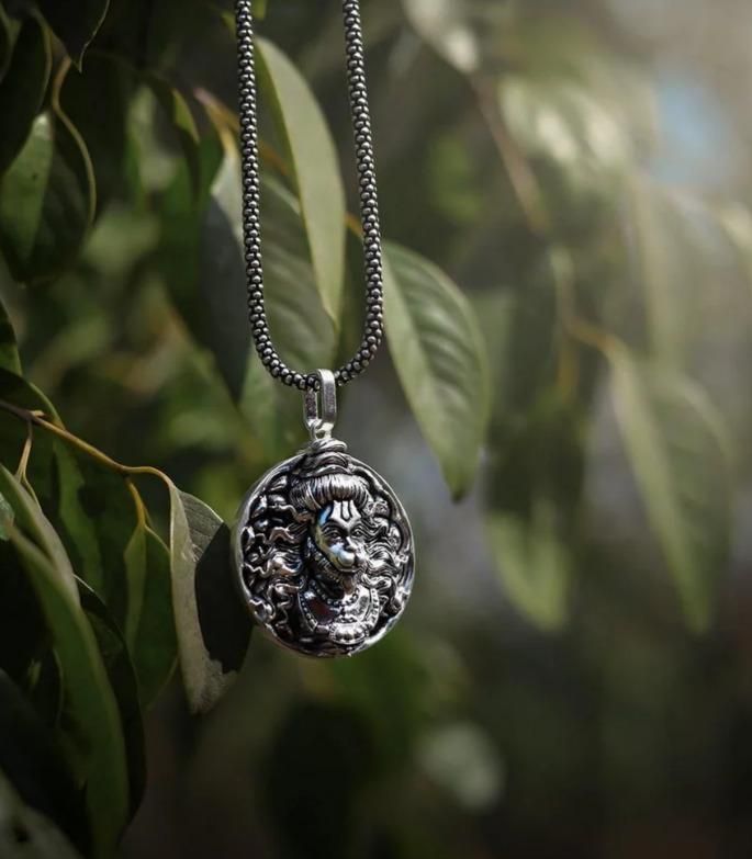 Anjani Putra Hanuman Ji Pendant Oxidised Silver Chain - Prantak