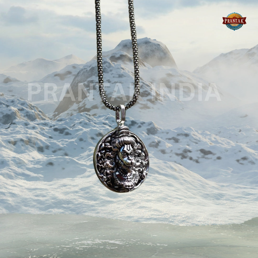 Anjani Putra Hanuman Ji Pendant Oxidised Silver Chain